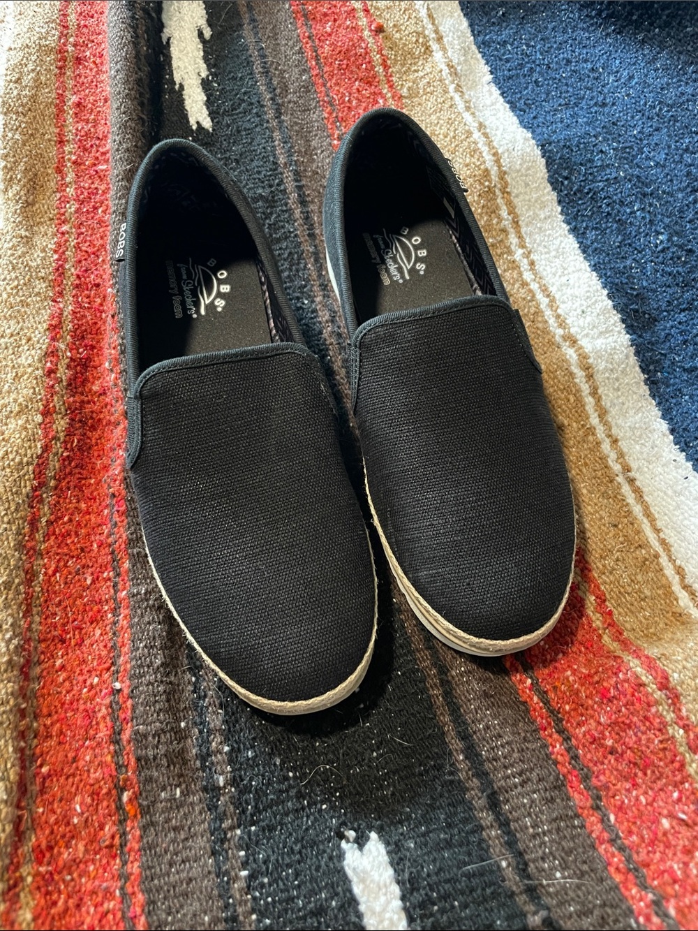 Women’s BOBS from Skechers Black Canvas Slip-On Loafers size 10